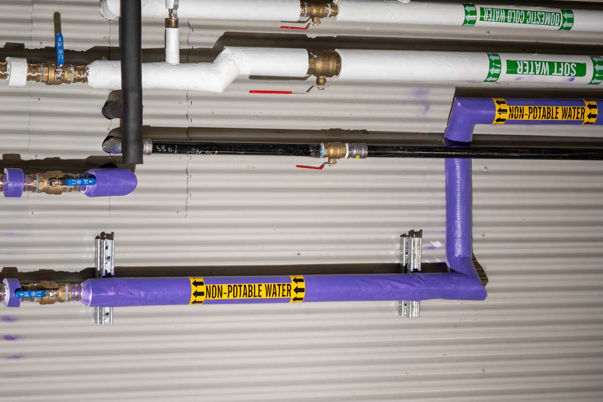 Purple pipes carrying recycled water run throughout Texas Water Company facilities.