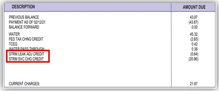 Example of Storm Service Charge and Storm Leak Adjustment Credits